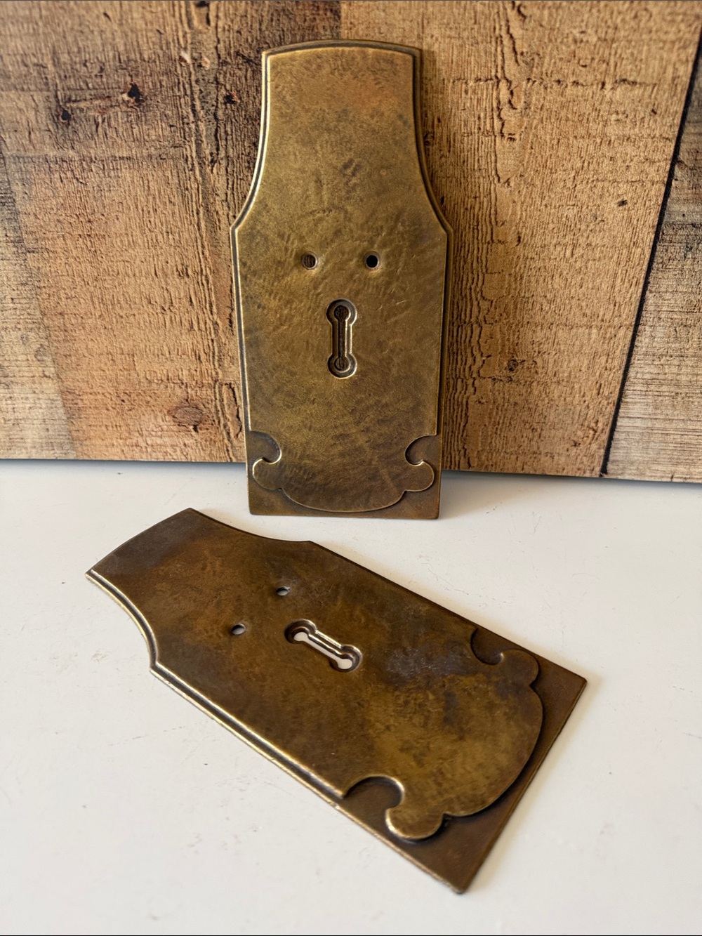 Vintage Brass Dresser Hardware Keyhole Backplate 1970’s architectural salvage